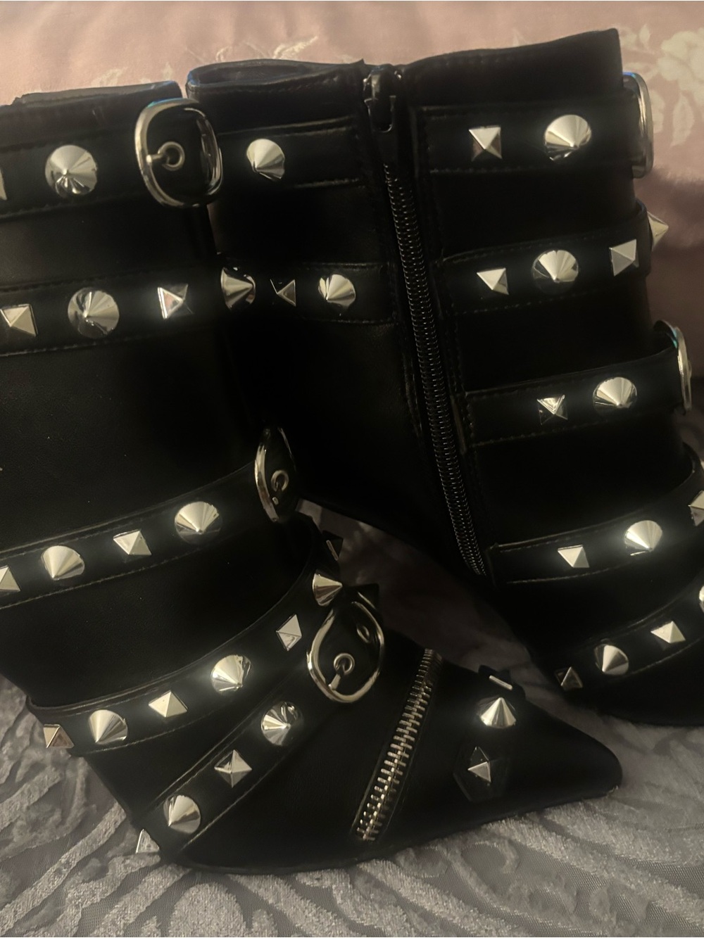 Rouge! Black Studded Buckle Ankle Boots